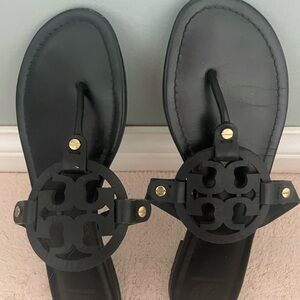 Tory Birch black signature sandal with gold accents- worn a couple of times